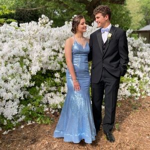 Elegant Blue Sequin Prom Dress